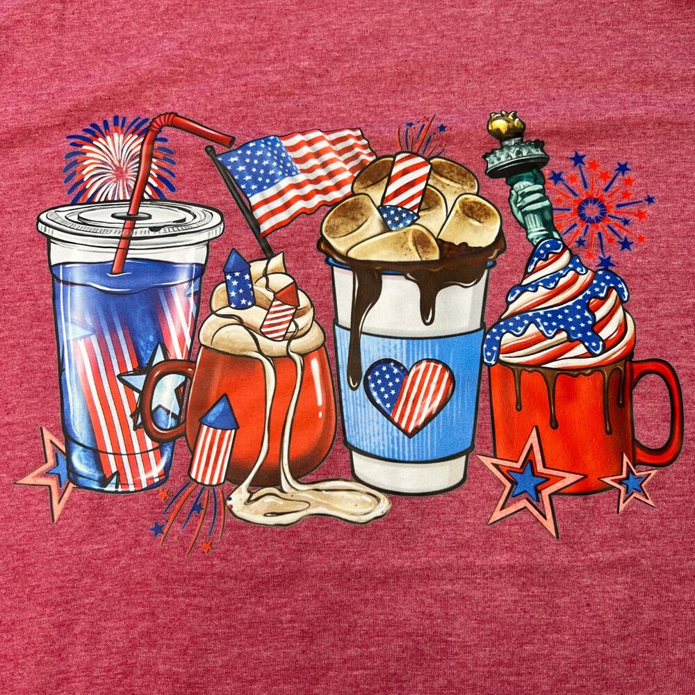 Americana 4th of July Coffee and Drinks Red Softstyle Tee Medium